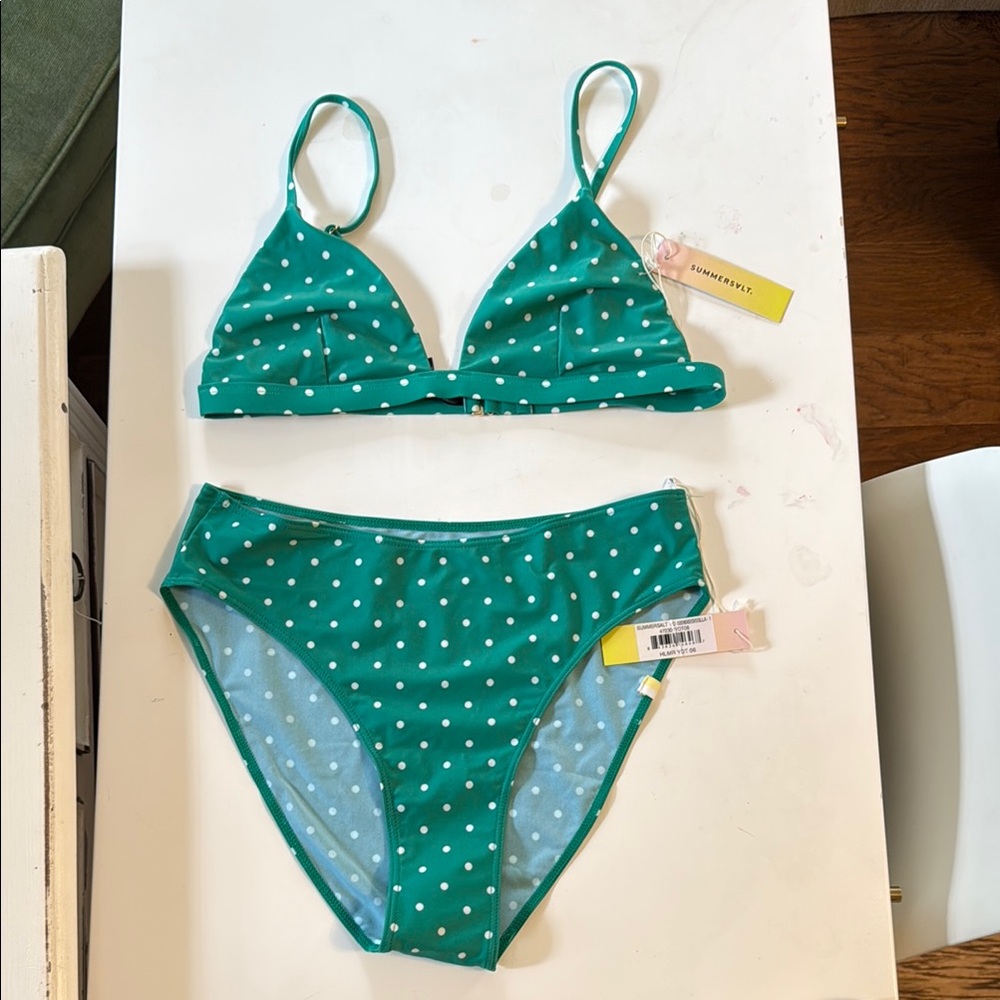 SUMMERSALT Green Polka Dot Bikini Set, size 6, NWT